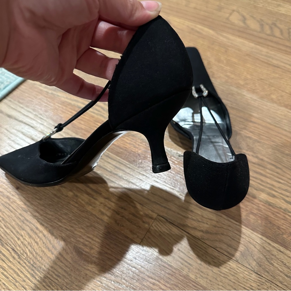 Stuart Weitzman Crystal Embellishments D'Orsay Black Pumps Size 7 - Picture 6 of 7